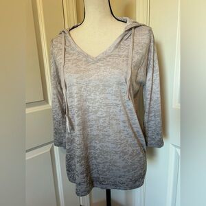 Sonoma gray ombre, V-neck, hooded, long sleeve shirt